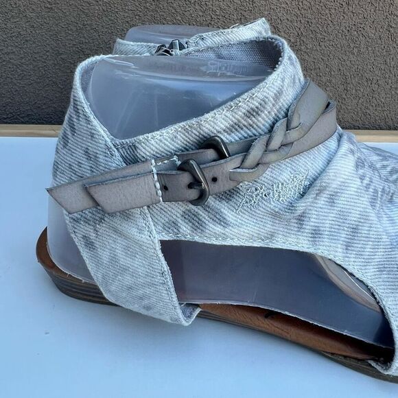 Blowfish Malibu Sandals 7.5 Vegan Grey Tie Dye Twill Lotus DyeCut Style - Picture 3 of 11